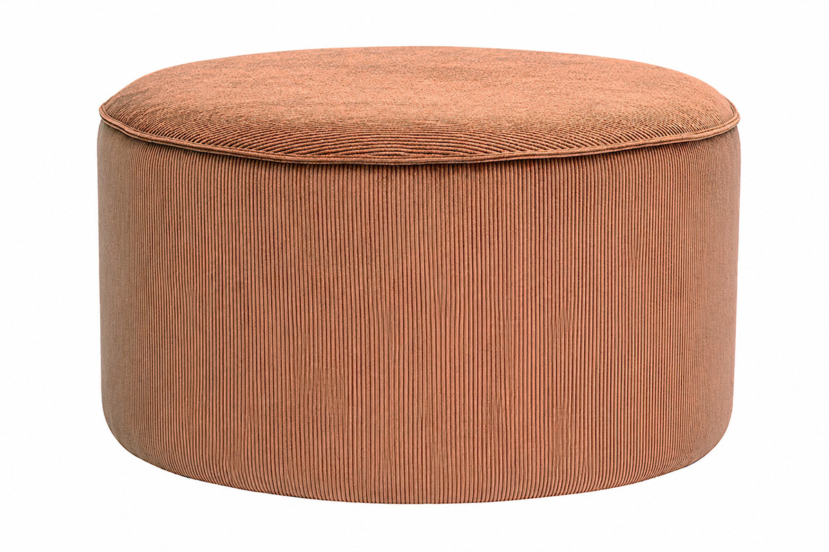 Runder Pouf aus samtigem Rippenstoff in verbrannter Erde D70 cm PAUL