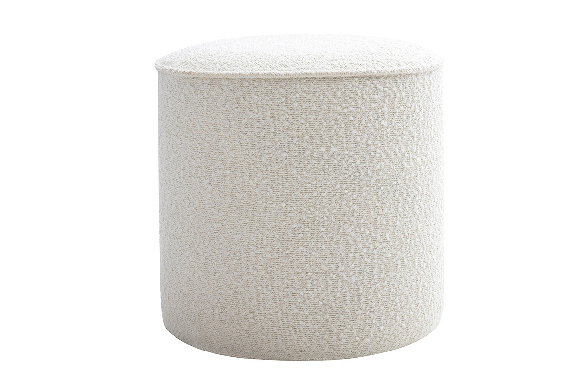 Runder Pouf aus weiem gewelltem Wollstoff D40 cm PAUL