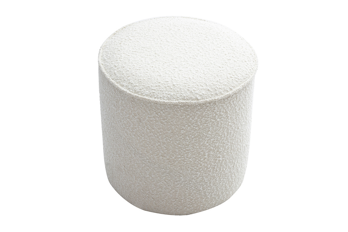 Runder Pouf aus weiem gewelltem Wollstoff D40 cm PAUL