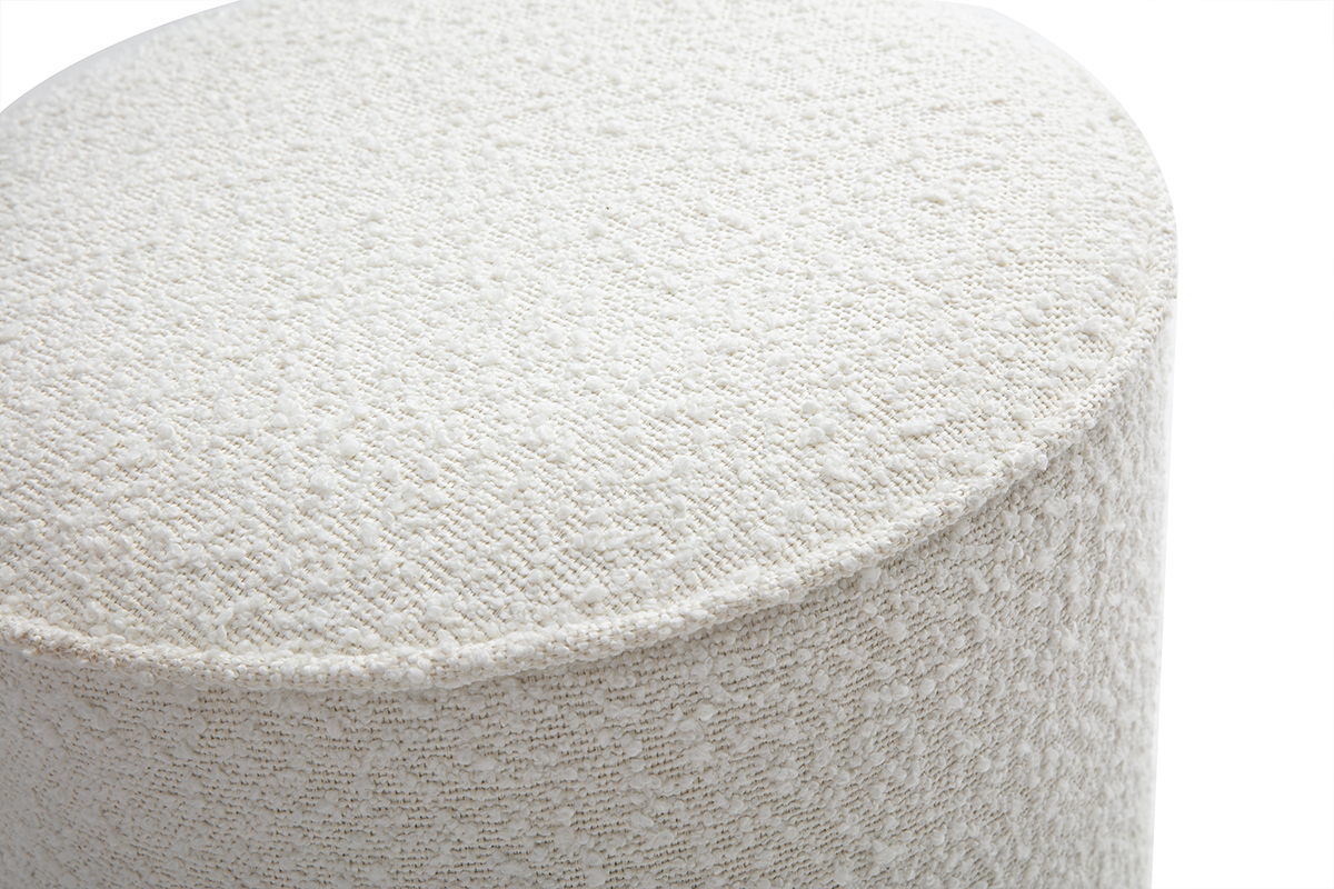 Runder Pouf aus weiem gewelltem Wollstoff D40 cm PAUL