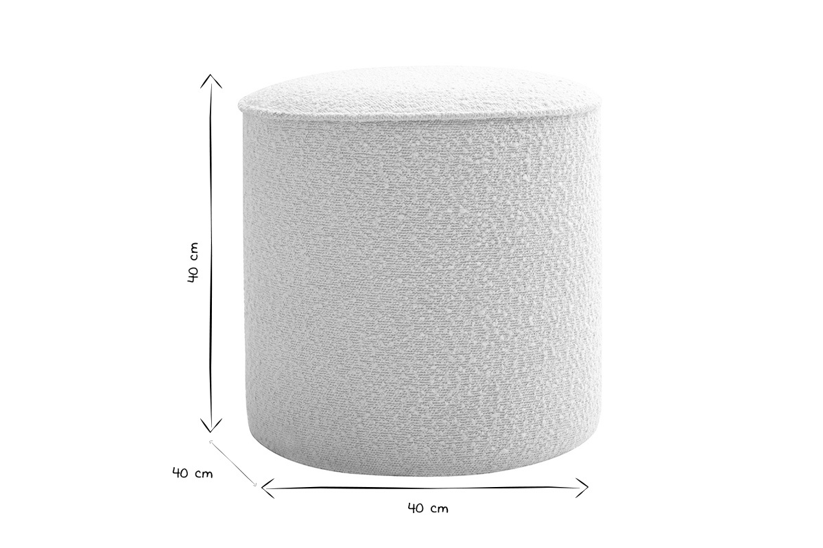 Runder Pouf aus weiem gewelltem Wollstoff D40 cm PAUL