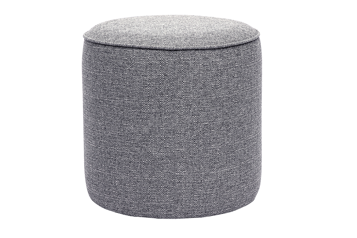 Runder Pouf in hellgrauem Stoff D40 cm PAUL