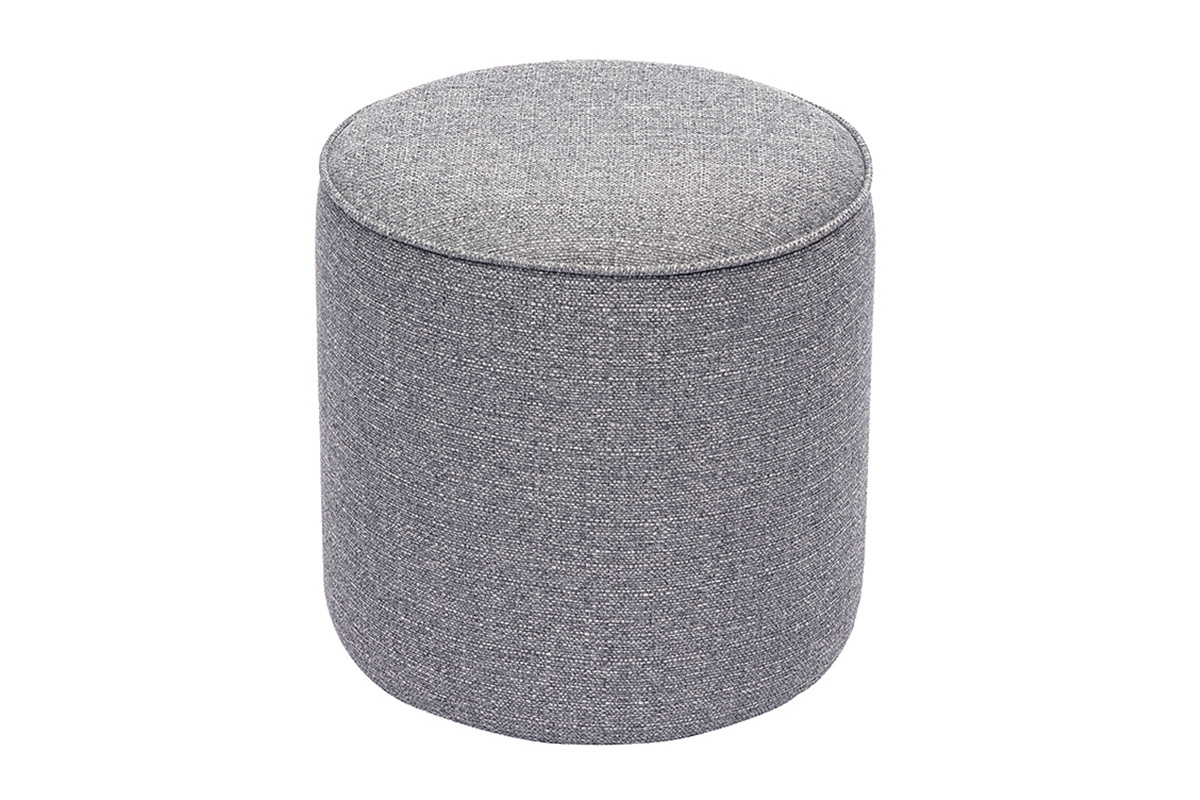 Runder Pouf in hellgrauem Stoff D40 cm PAUL