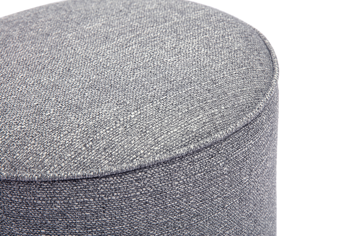 Runder Pouf in hellgrauem Stoff D40 cm PAUL