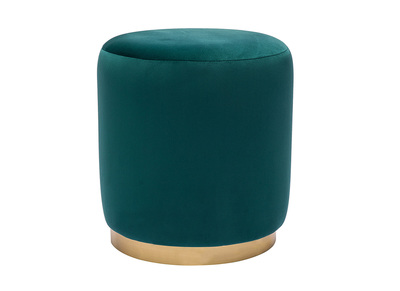 Runder Samt-Pouf in petrolblau und goldfarbenem Metall D40 cm AMAYA