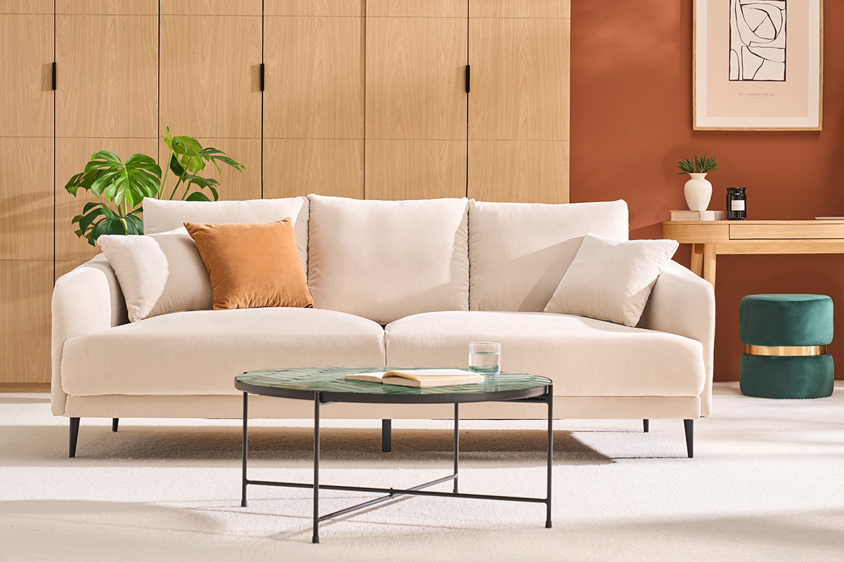Runder Samtpouf in Dunkelgrn mit goldenem Metall D40 cm JOY