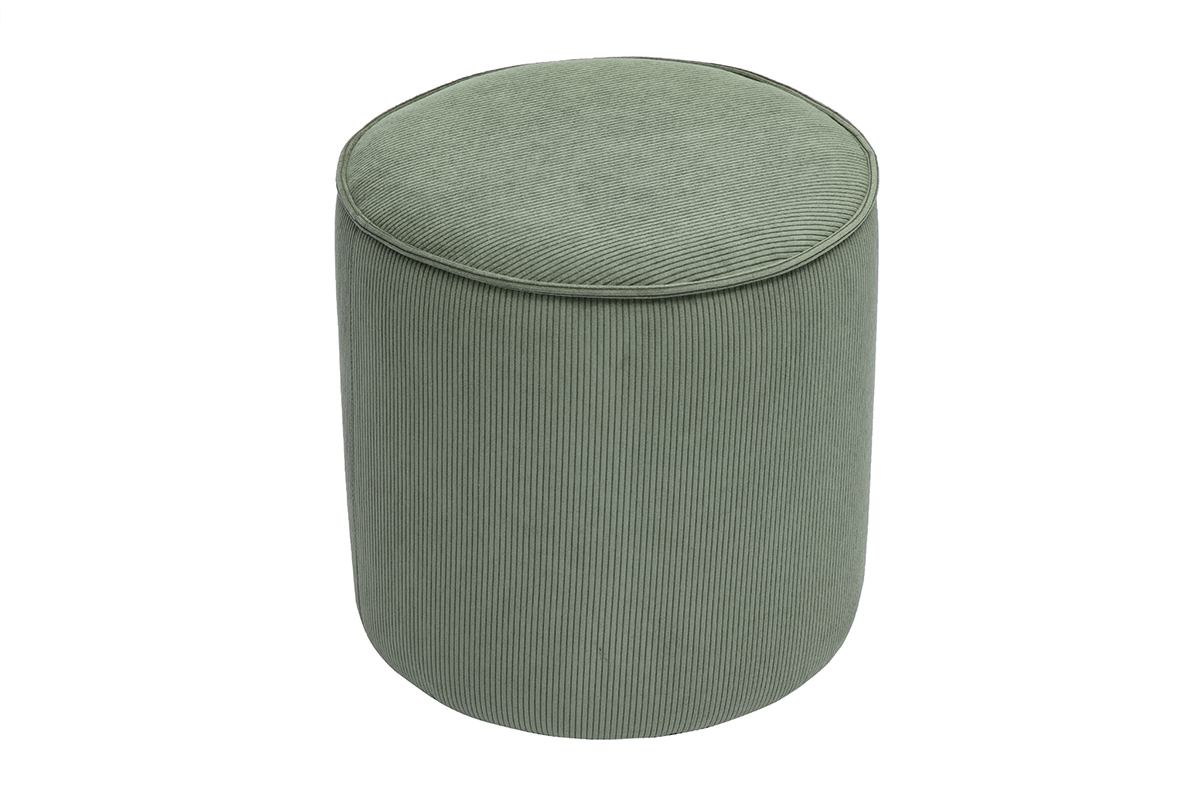 Runder Samtpouf in Khakigrn, gerippt, D40 cm PAUL