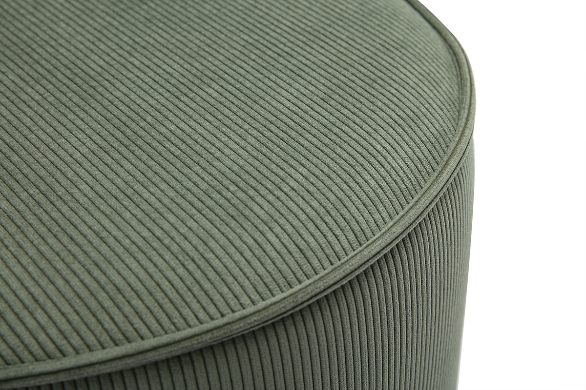 Runder Samtpouf in Khakigrn, gerippt, D40 cm PAUL