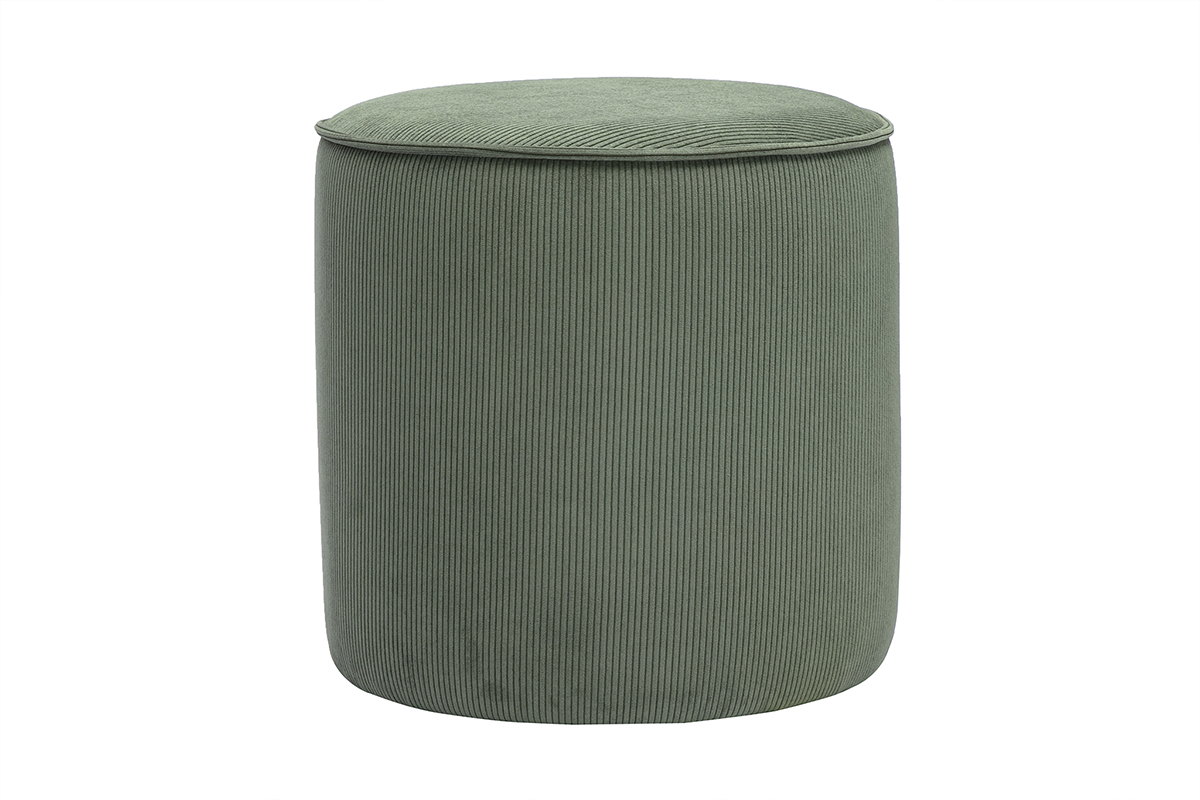 Runder Samtpouf in Khakigrn, gerippt, D40 cm PAUL