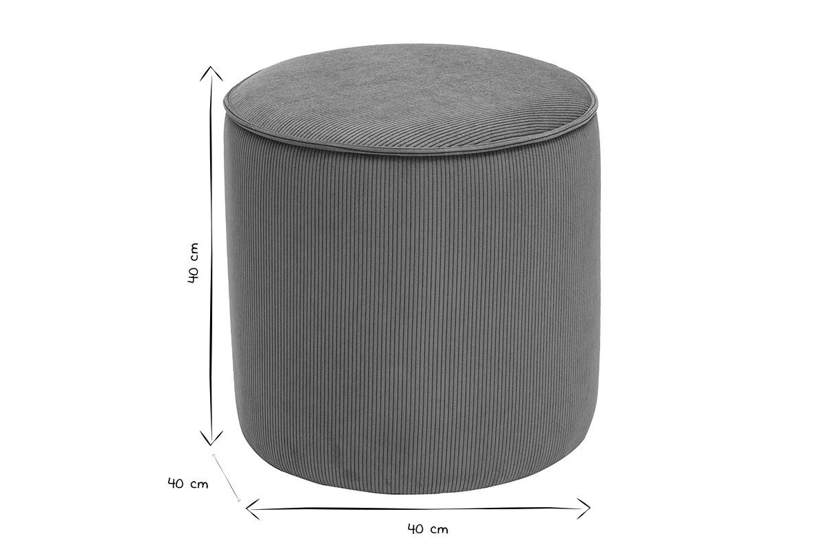 Runder Samtpouf in Khakigrn, gerippt, D40 cm PAUL