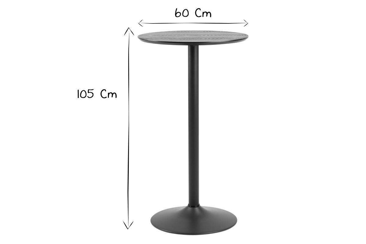 Runder Stehtisch aus schwarzem Holz und Metall D60 cm KALI