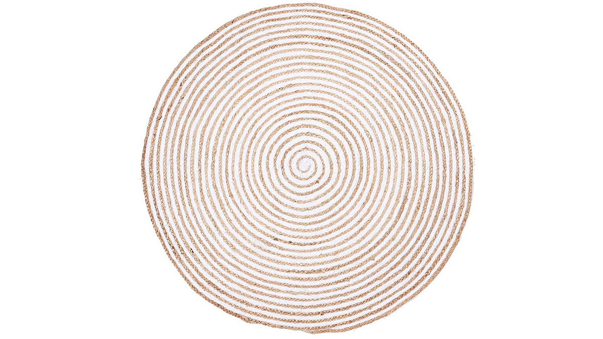 Runder Teppich aus natrlicher Jute und weier Baumwolle Durchmesser 150 cm CORDA