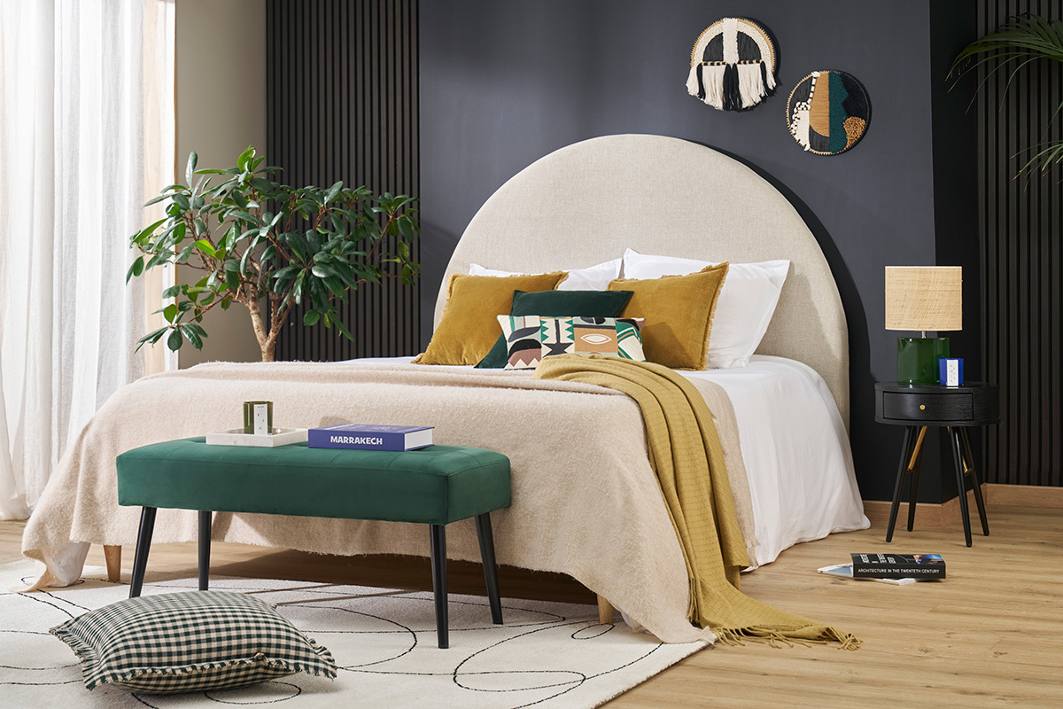 Runder Vintage-Nachttisch aus Holz, schwarzem Metall und goldfarbenen Details KORAL