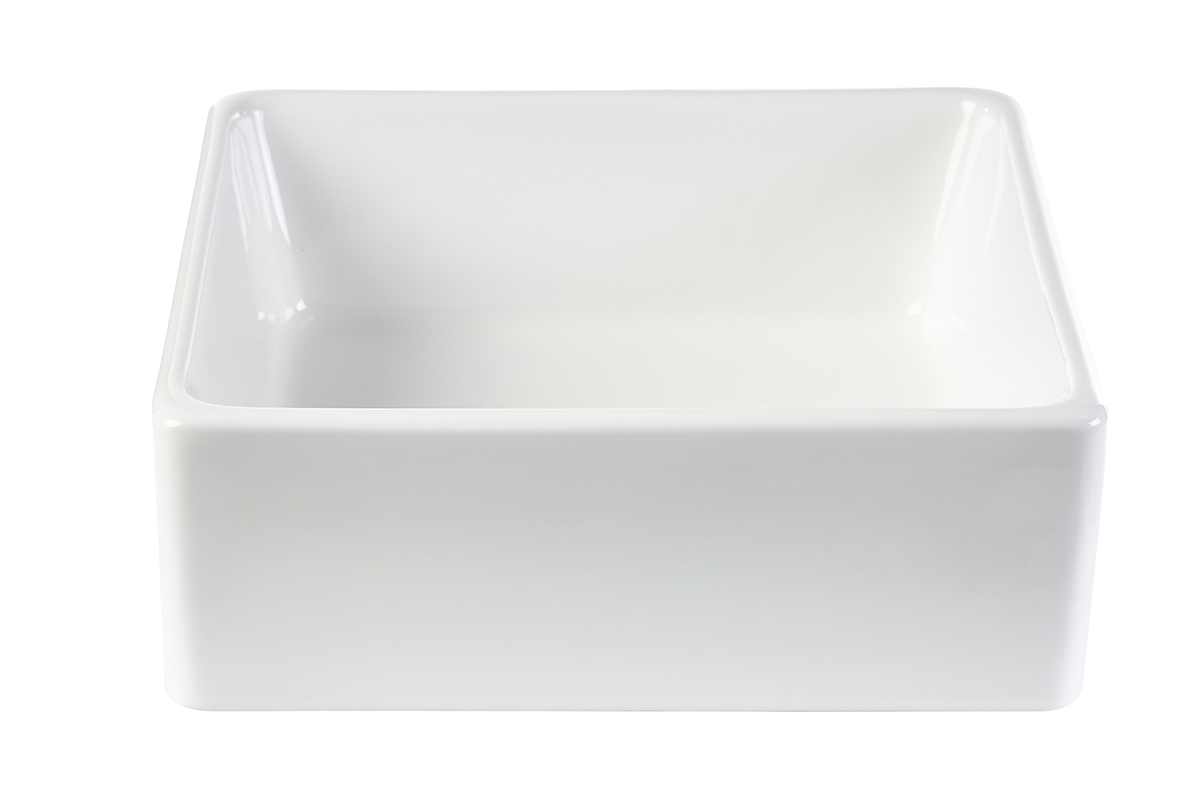 Quadratisches Waschbecken aus wei�er Keramik L39 cm MILA, Dreiviertelansicht