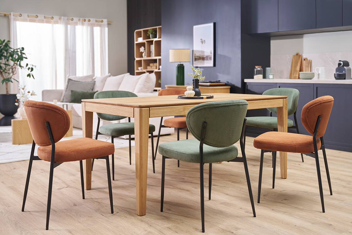 Samt-Cord-Sthle in Khakigrn mit schwarzem Metallgestell (2er-Set) BREKA