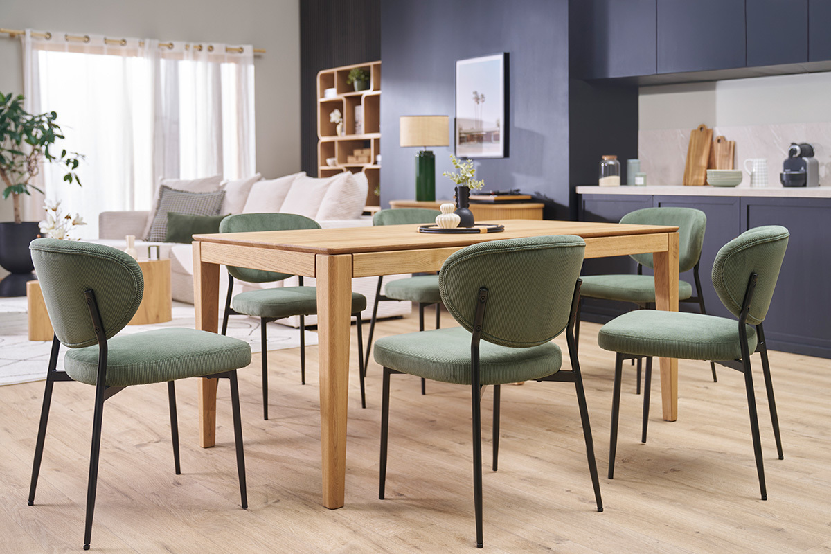 Samt-Cord-Sthle in Khakigrn mit schwarzem Metallgestell (2er-Set) BREKA