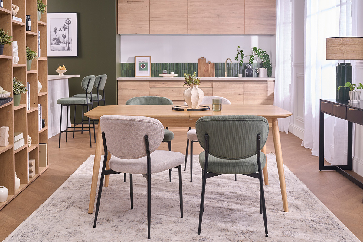 Samt-Cord-St�hle in Khakigr�n mit schwarzem Metallgestell (2er-Set) BREKA