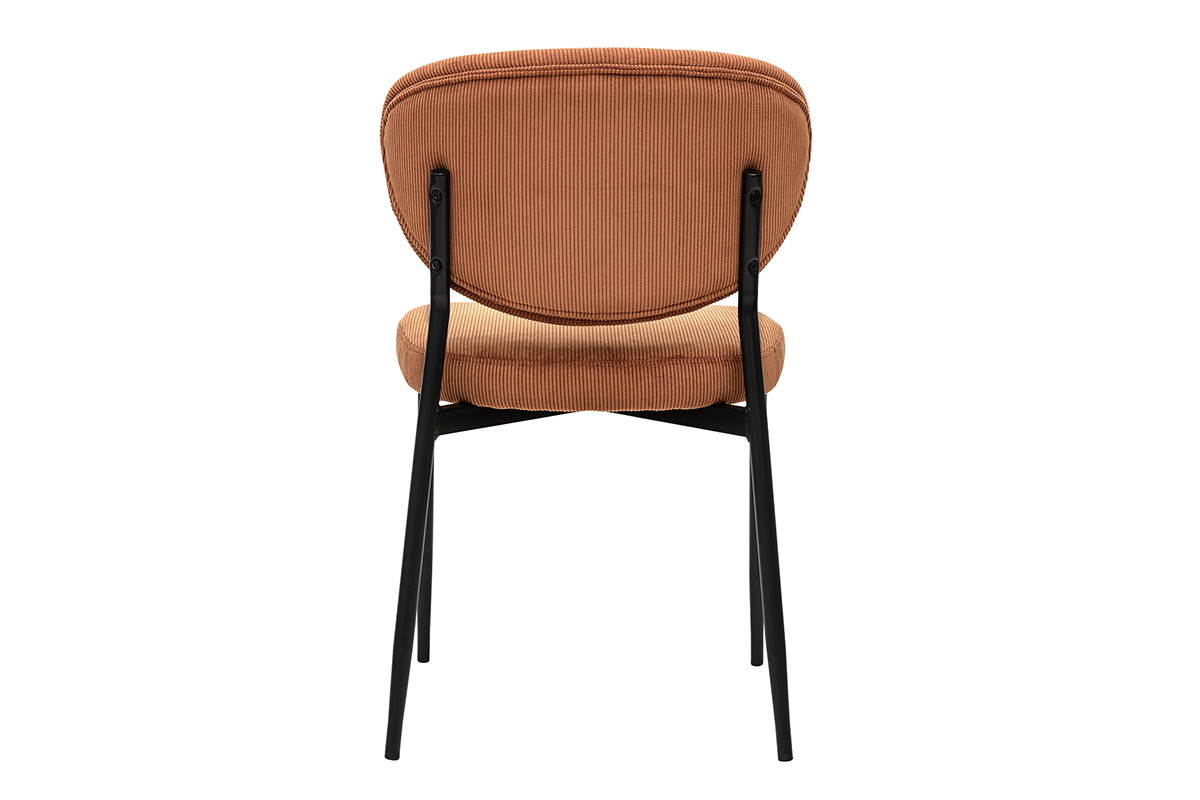 Stuhl BREKA aus Cord in gebrannter Erde mit schwarzen Metallbeinen, Rckansicht.
