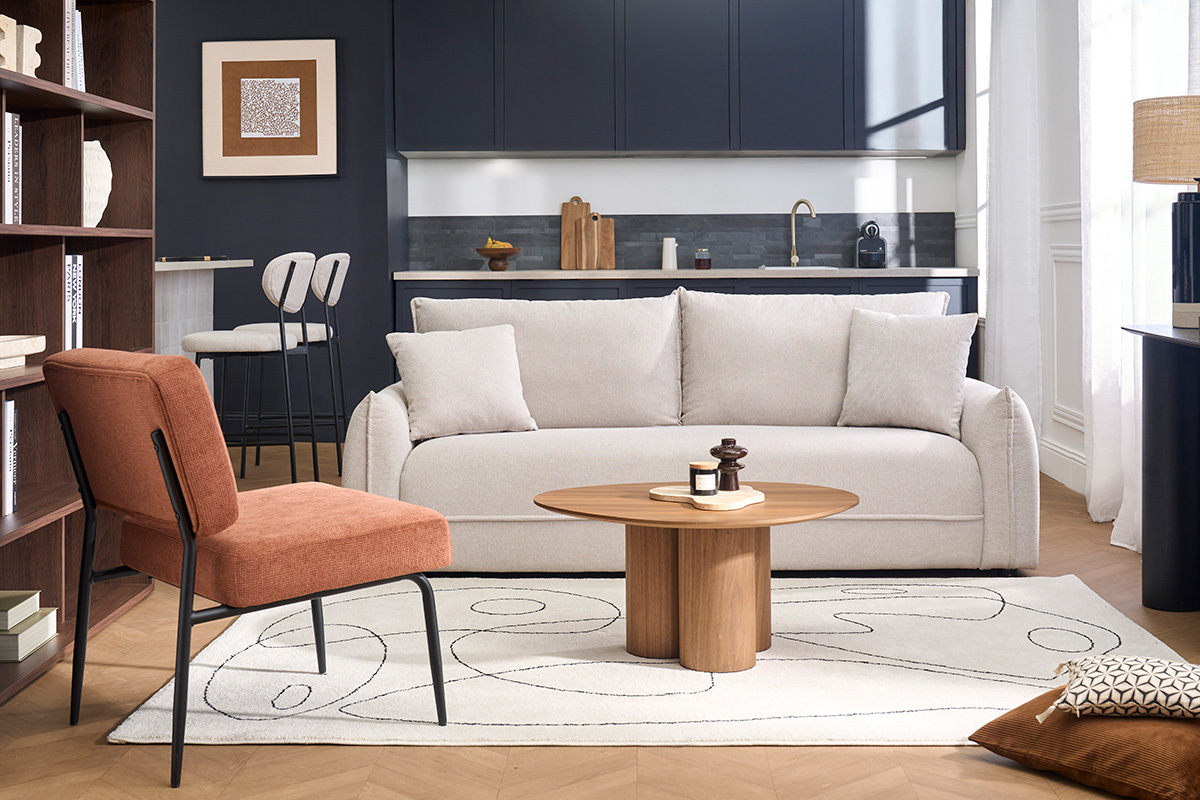 Samt-Effekt Stoff Sessel in gebrannter Erde und schwarzes Metall VEDANA