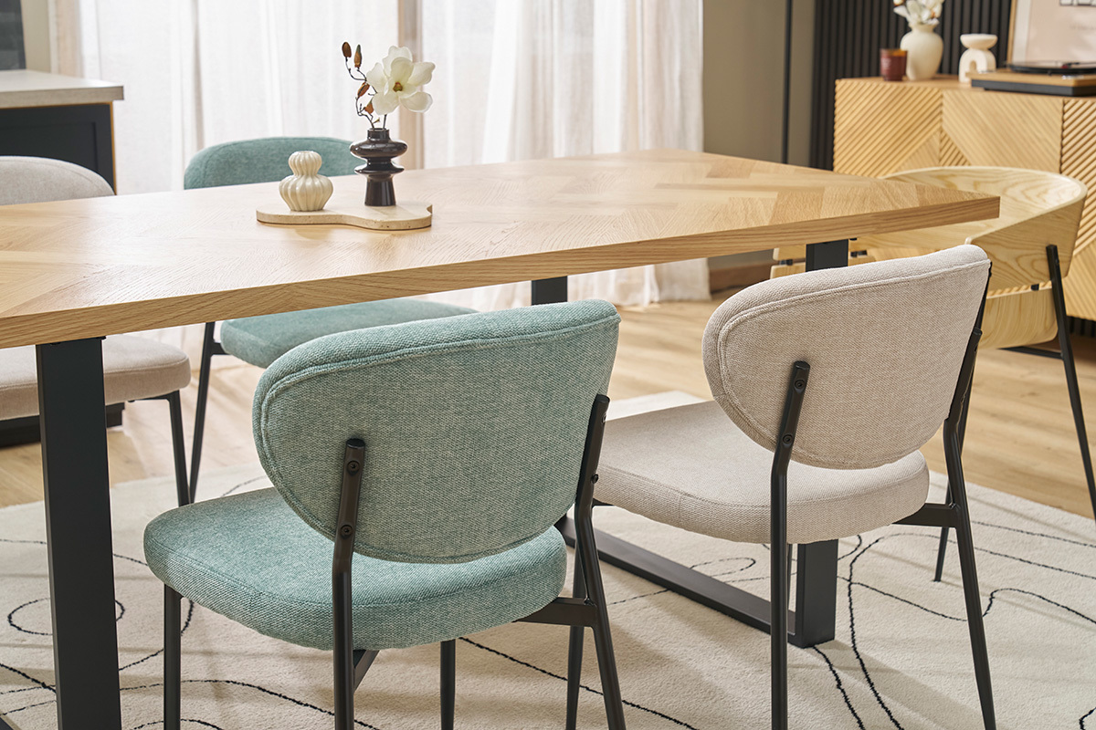 Samt Sthle in texturiertem Cladon und schwarzem Metall (Set von 2) BREKA