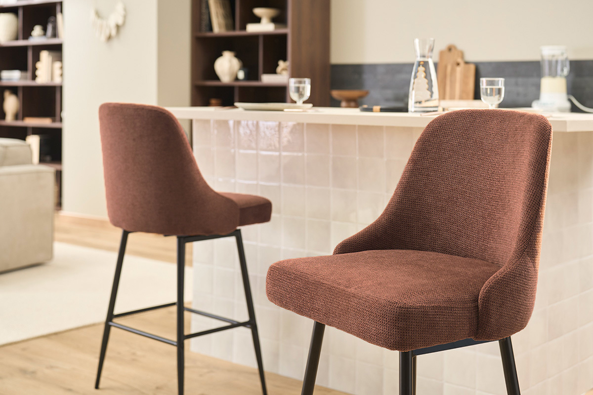 Samtdrehhocker 360� in gebrannter Erde Textur und Metall H66 cm (2er-Set) HASTA