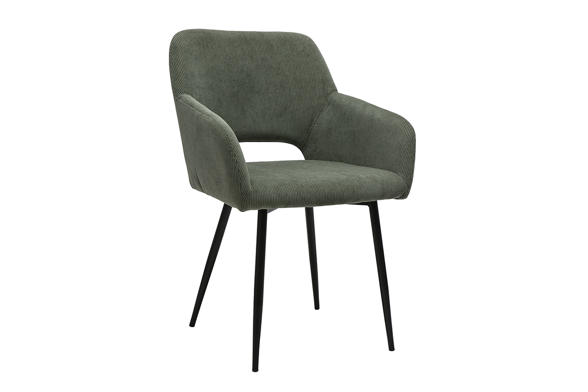 Samtgrne Cordsthle mit schwarzem Metallgestell (2er-Set) LAURETTE