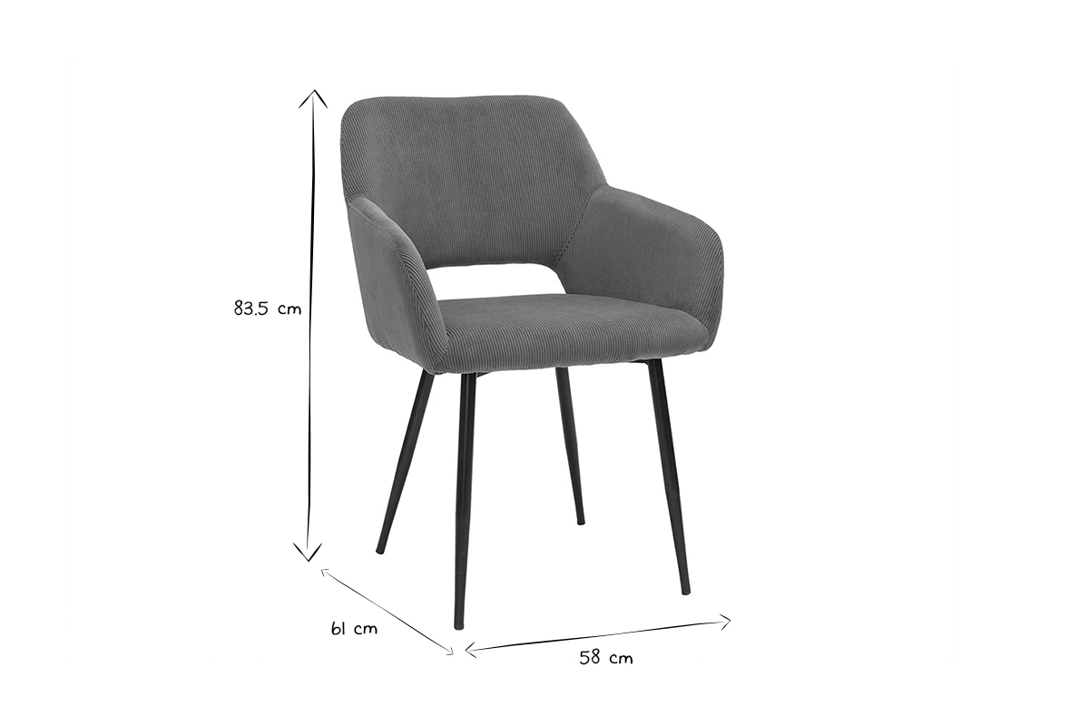 Samtgrne Cordsthle mit schwarzem Metallgestell (2er-Set) LAURETTE