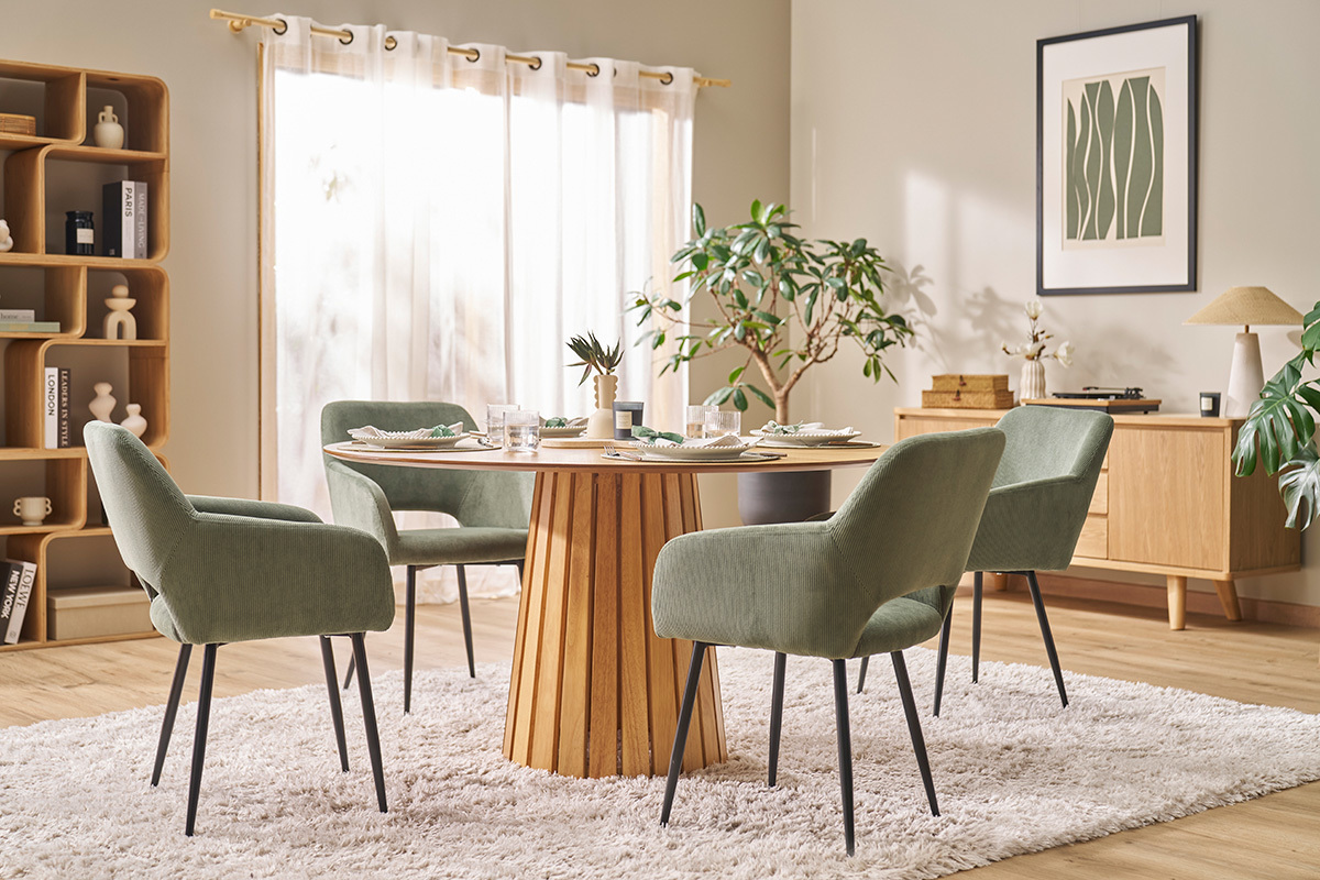 Samtgrne Cordsthle mit schwarzem Metallgestell (2er-Set) LAURETTE