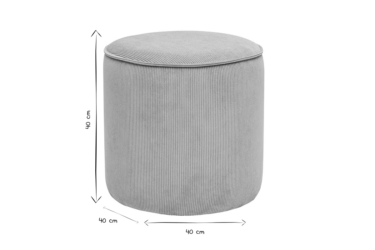 Runder Samtpuff in Rippoptik, Ma�e 40 cm Durchmesser und H�he, in Schwarz und Wei�.