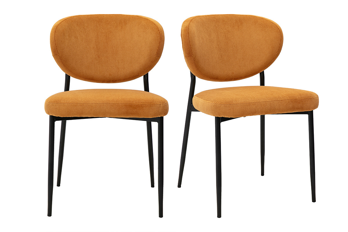 Samtiger Rippenstoff-St�hle in Curry-Gelb und schwarzem Metall (2er-Set) BREKA