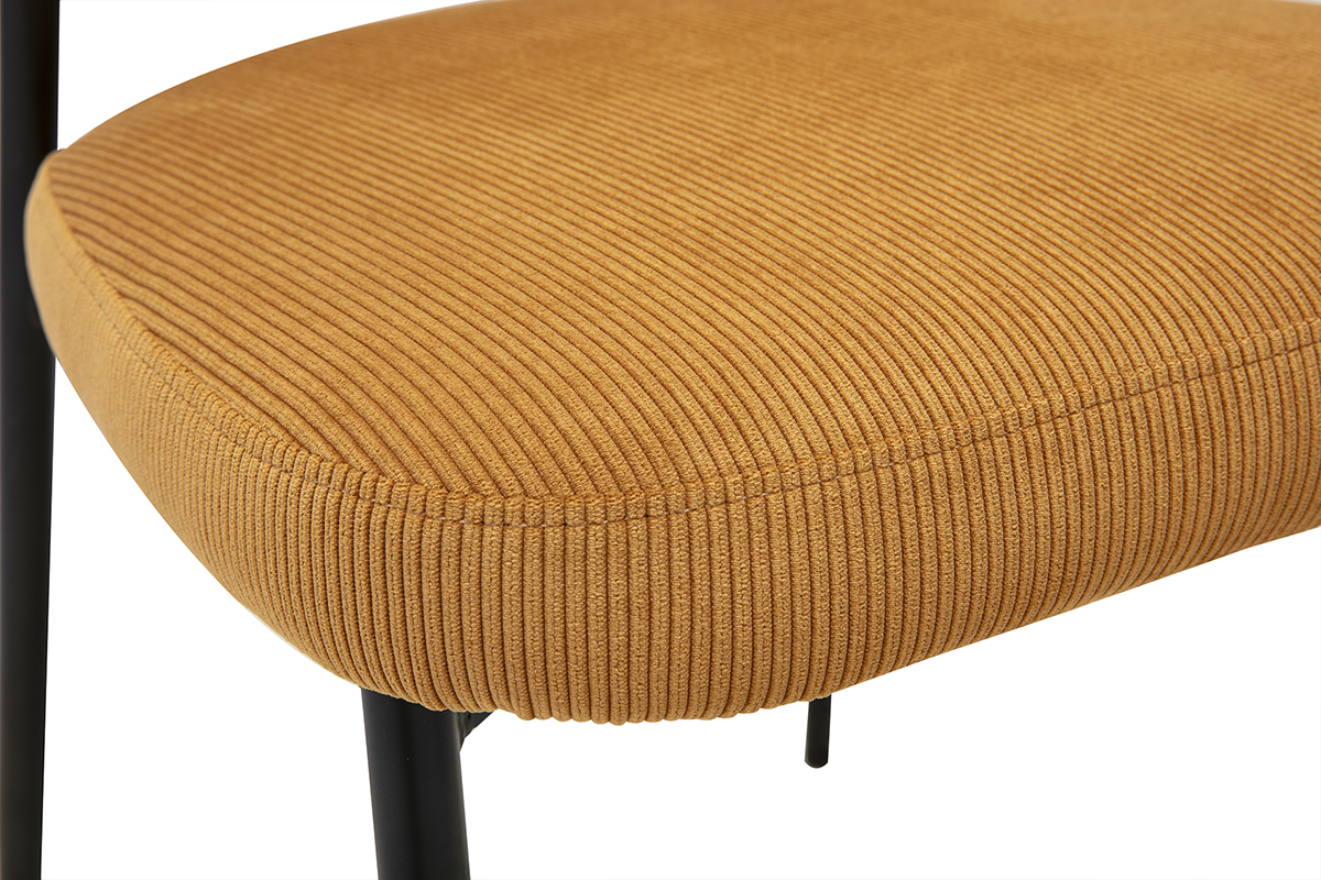 Samtiger Rippenstoff-St�hle in Curry-Gelb und schwarzem Metall (2er-Set) BREKA