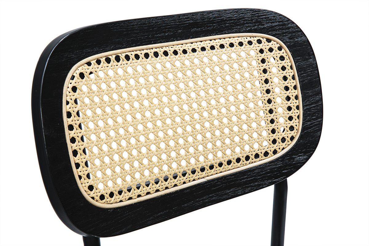 Samtiger Textil-Barhocker in Kaki-Grn, Schwarzes Metall und Rattan-Geflecht (2er-Set) MIRANDA
