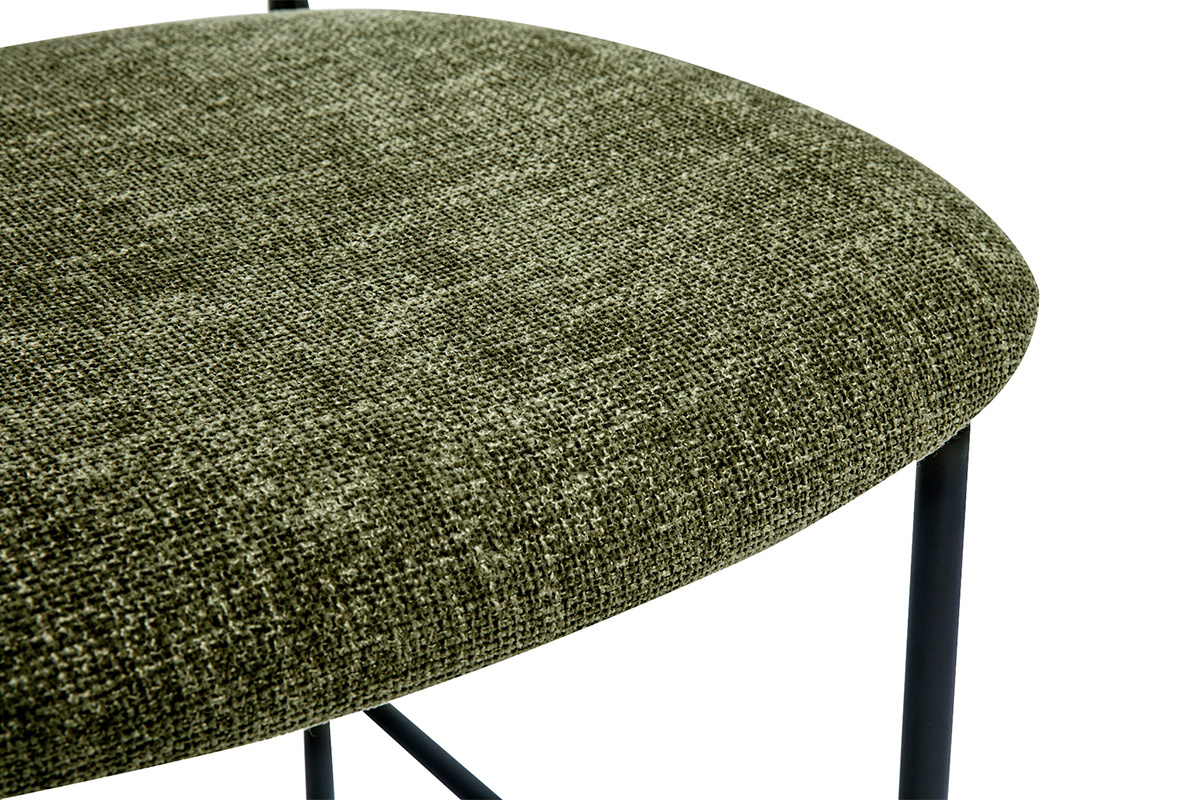 Samtiger Textil-Barhocker in Kaki-Grn, Schwarzes Metall und Rattan-Geflecht (2er-Set) MIRANDA
