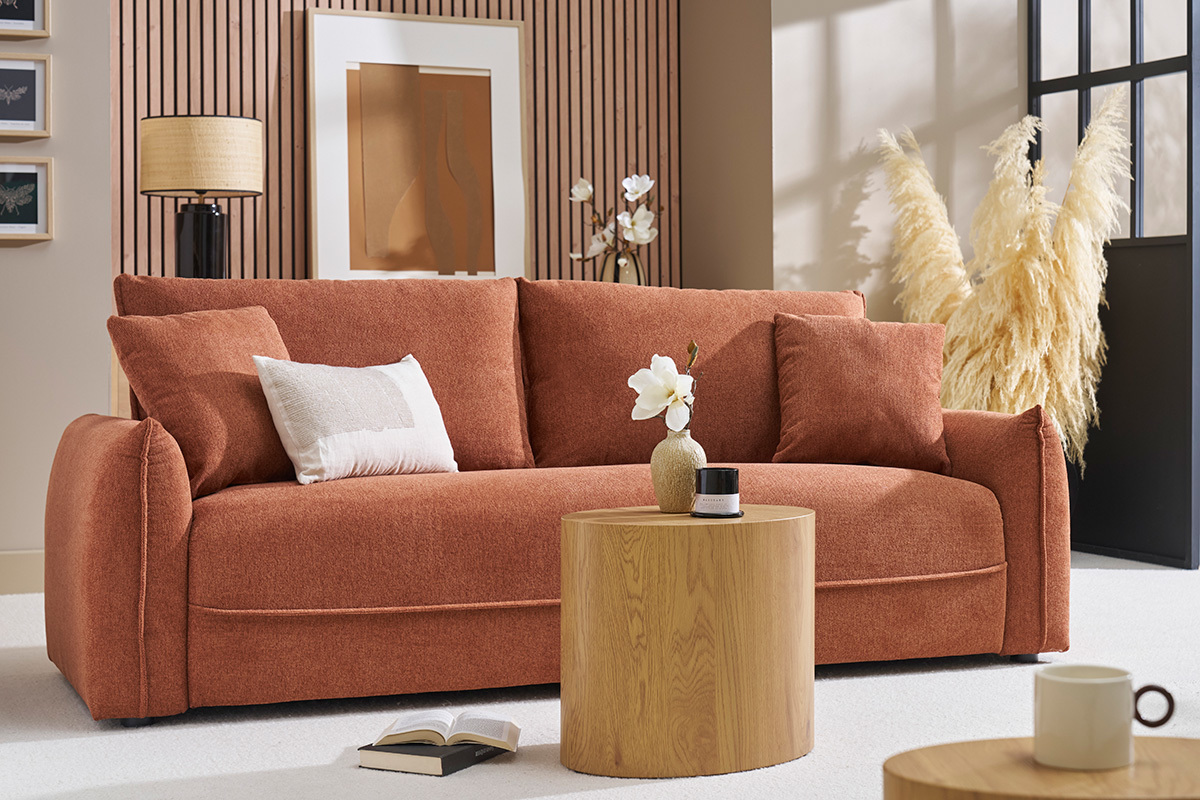 Samtiger Textur-Effekt 3-Sitzer Sofa in gebrannter Erde PIO