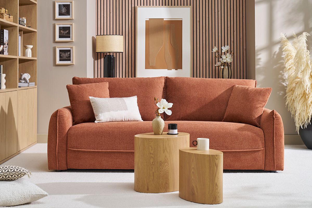 Samtiger Textur-Effekt 3-Sitzer Sofa in gebrannter Erde PIO