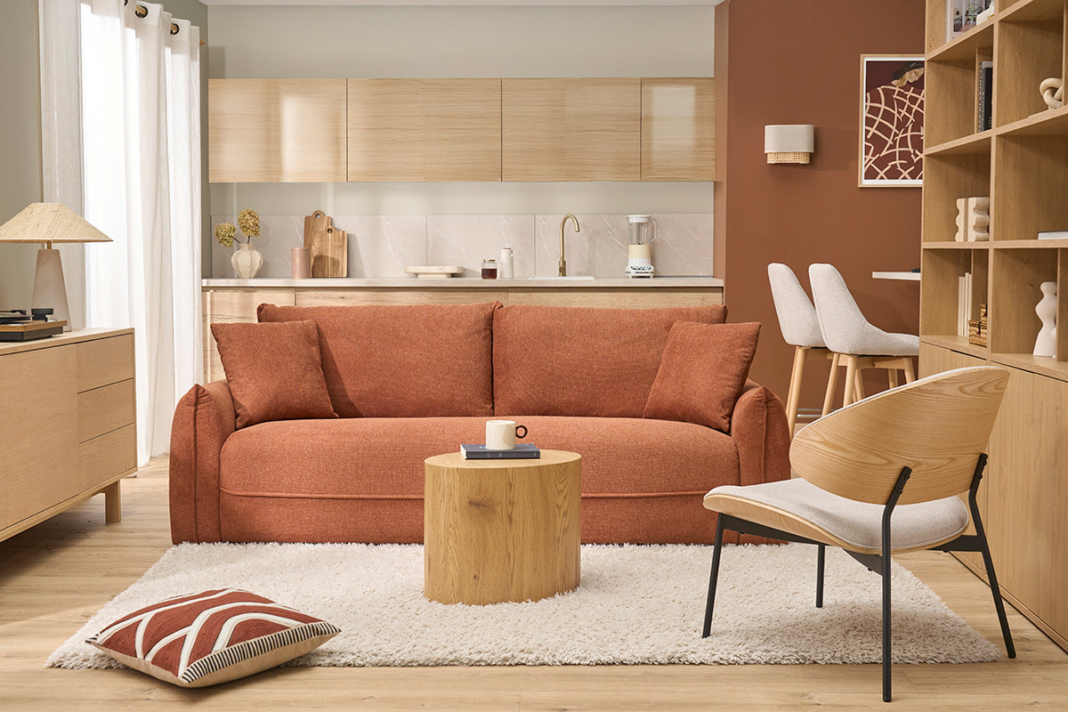 Samtiger Textur-Effekt 3-Sitzer Sofa in gebrannter Erde PIO