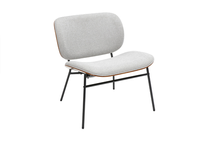 Samtiger texturierter grauer Stoff und schwarzes Metall Sessel SHELBY