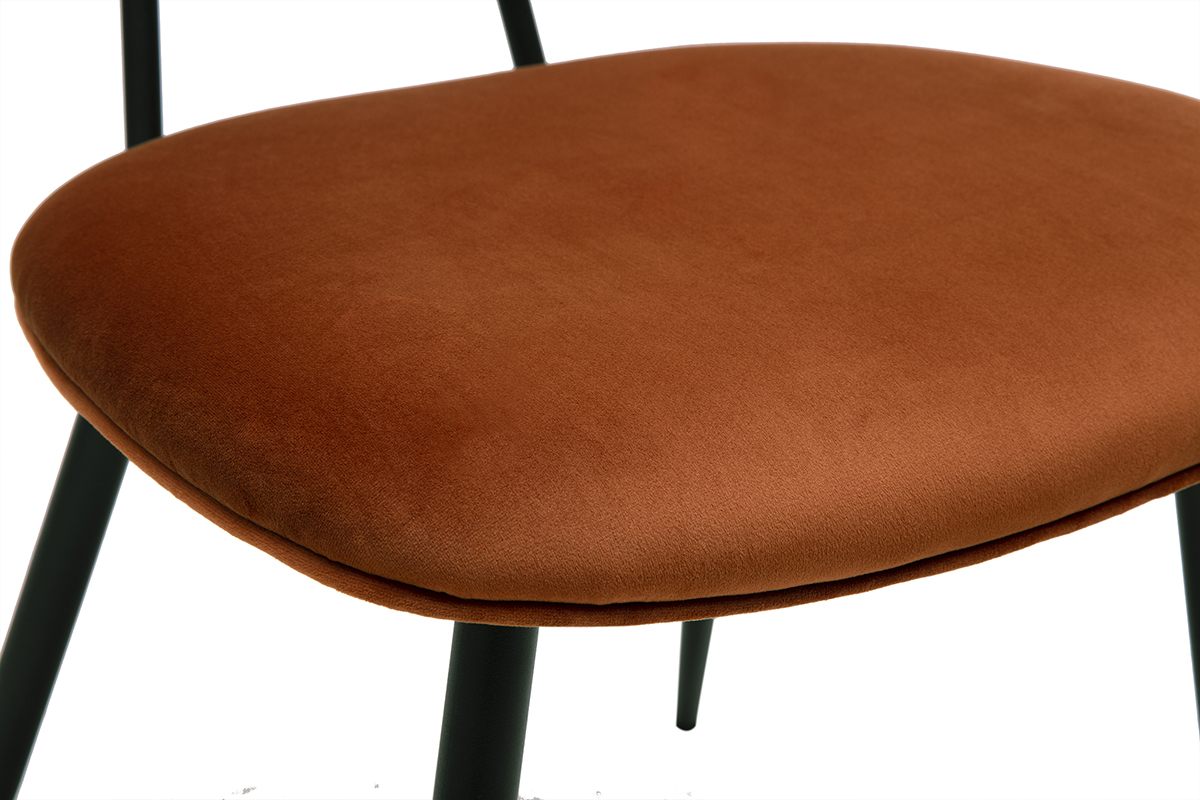 Sitzfl�che aus verbrannter Erde Samt auf schwarzer Metallstruktur, Seitenansicht.