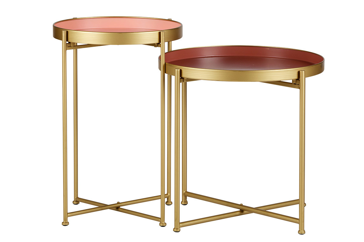 Satz-Beistelltische, goldfarben und rosa PINKS