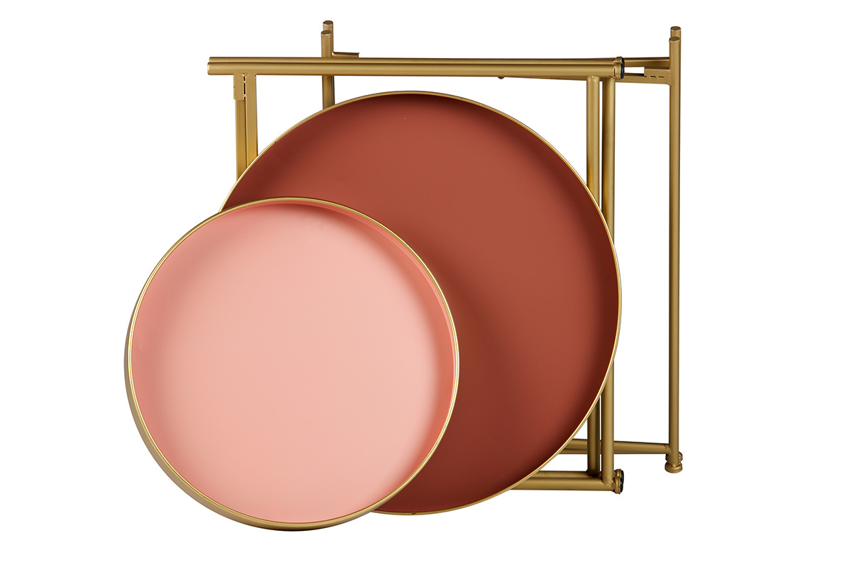 Satz-Beistelltische, goldfarben und rosa PINKS