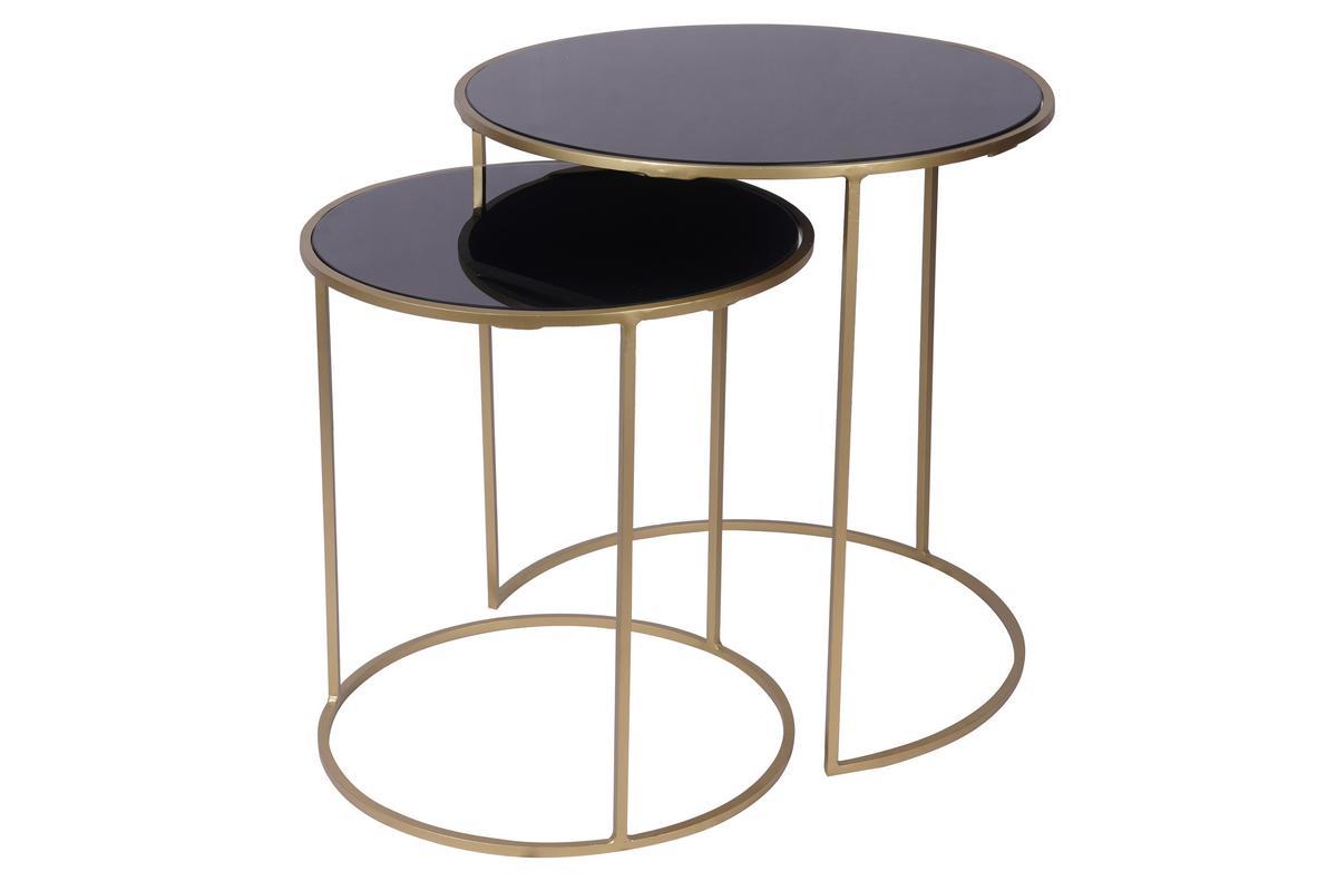 Satztische aus schwarz getntem Glas und goldfarbenem Metall (2er-Set) JANE