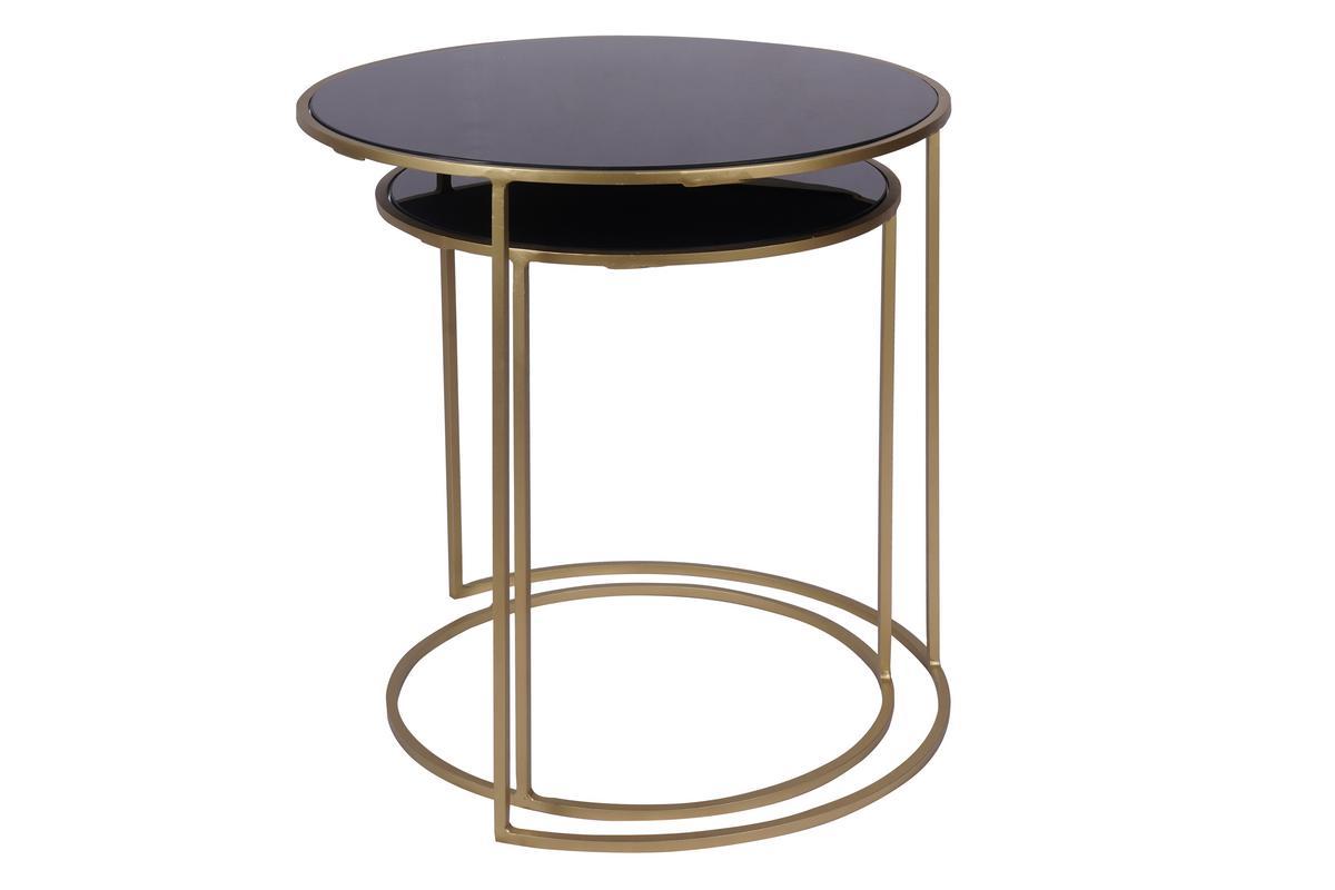 Satztische aus schwarz getntem Glas und goldfarbenem Metall (2er-Set) JANE