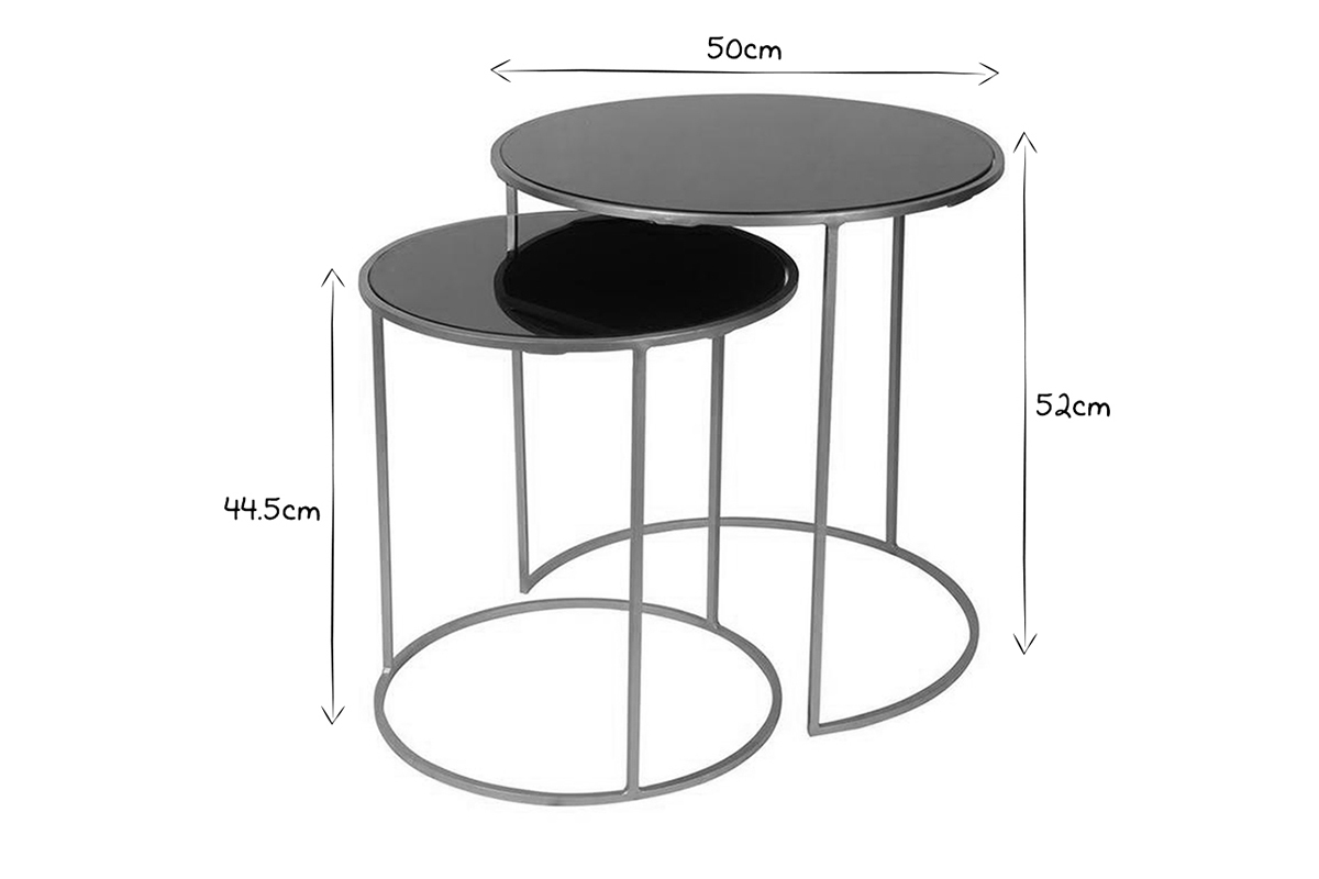 Satztische aus schwarz getntem Glas und goldfarbenem Metall (2er-Set) JANE