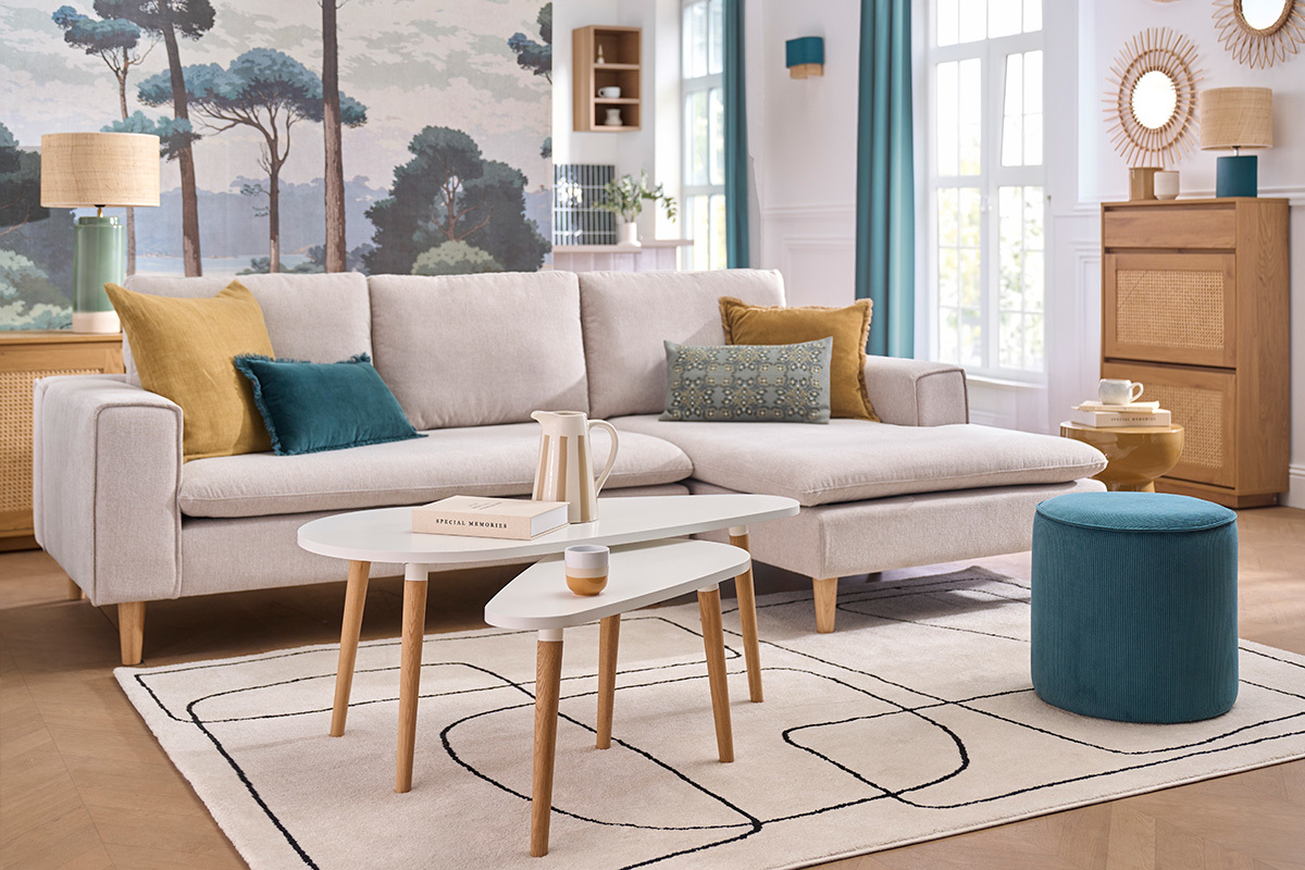 Satztische Beistelltische skandinavisch Wei� und helles Holz 2er-Set ARTIK