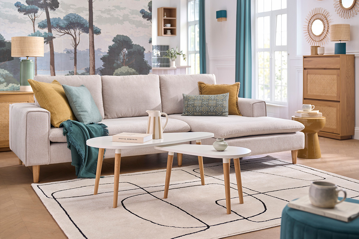 Satztische Beistelltische skandinavisch Wei� und helles Holz 2er-Set ARTIK