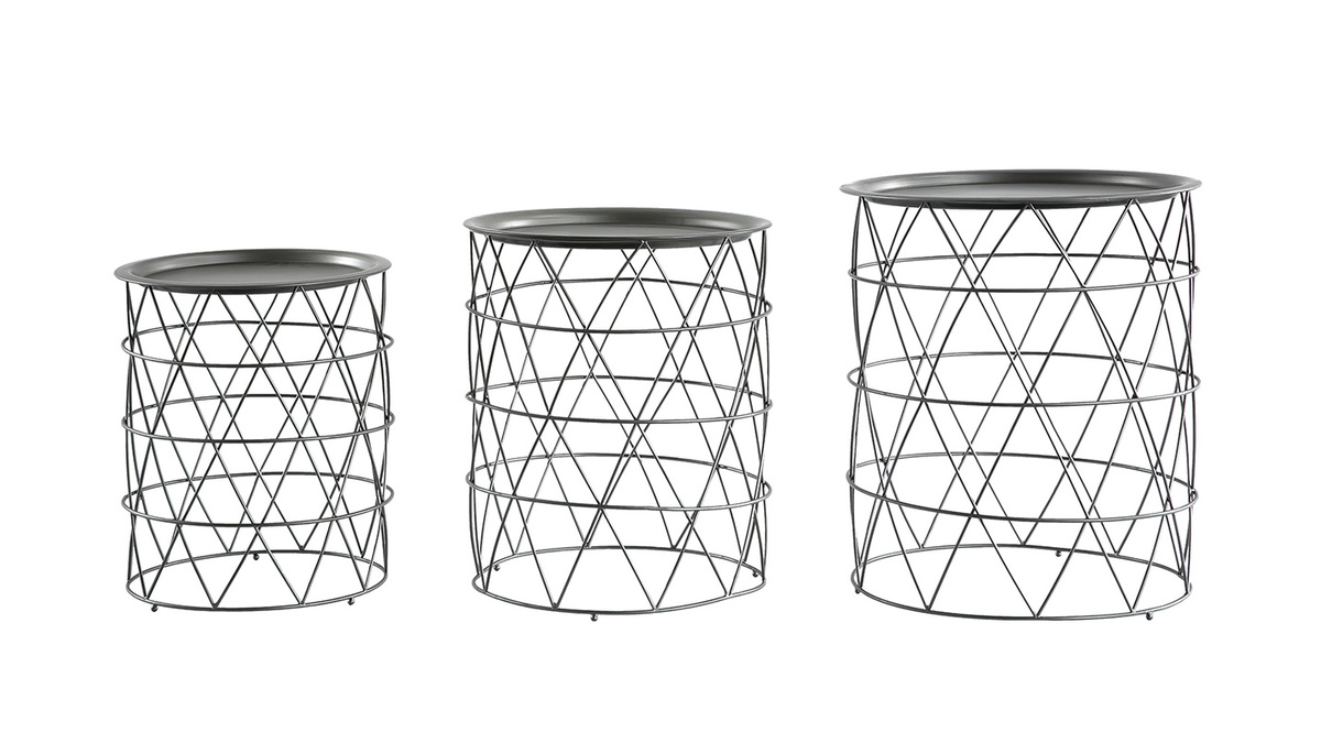 Satztische Couchtische mit herausnehmbaren Platten aus Stahl Schwarz (3er-Set) TREKEN