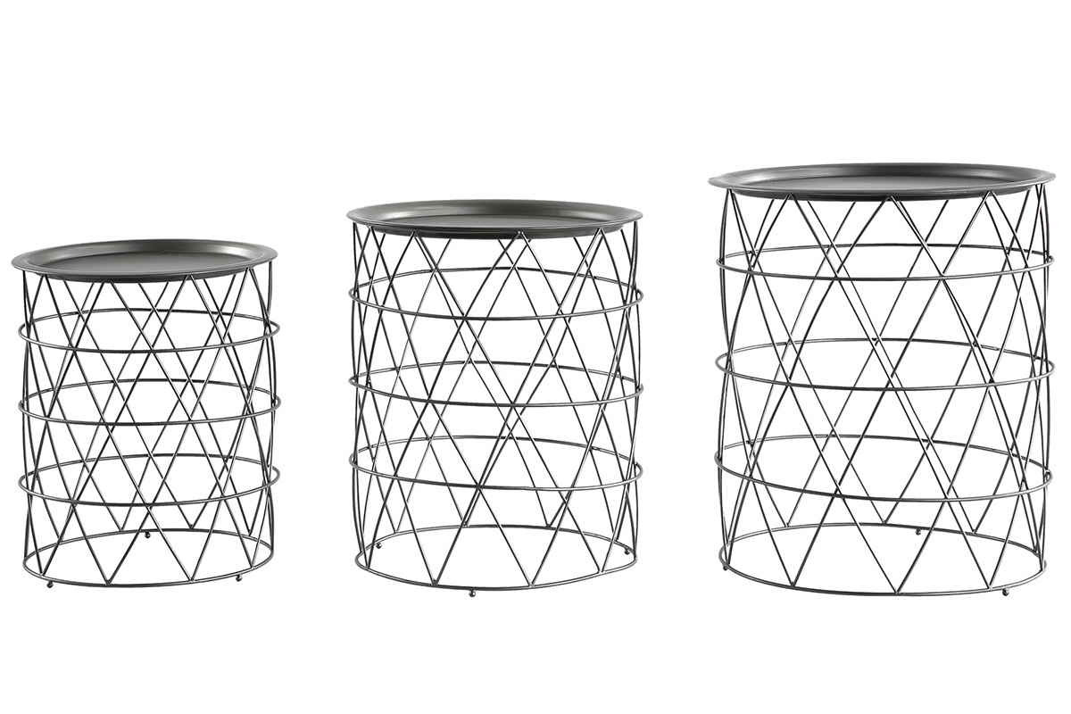 Satztische Couchtische mit herausnehmbaren Platten aus Stahl Schwarz (3er-Set) TREKEN