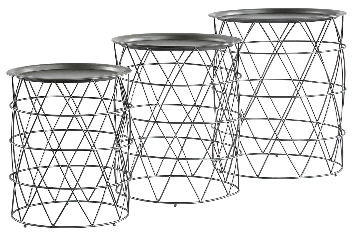 Satztische Couchtische mit herausnehmbaren Platten aus Stahl Schwarz (3er-Set) TREKEN