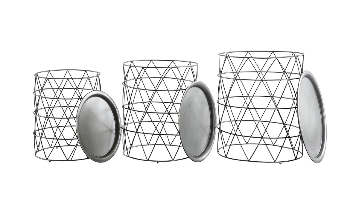 Satztische Couchtische mit herausnehmbaren Platten aus Stahl Schwarz (3er-Set) TREKEN