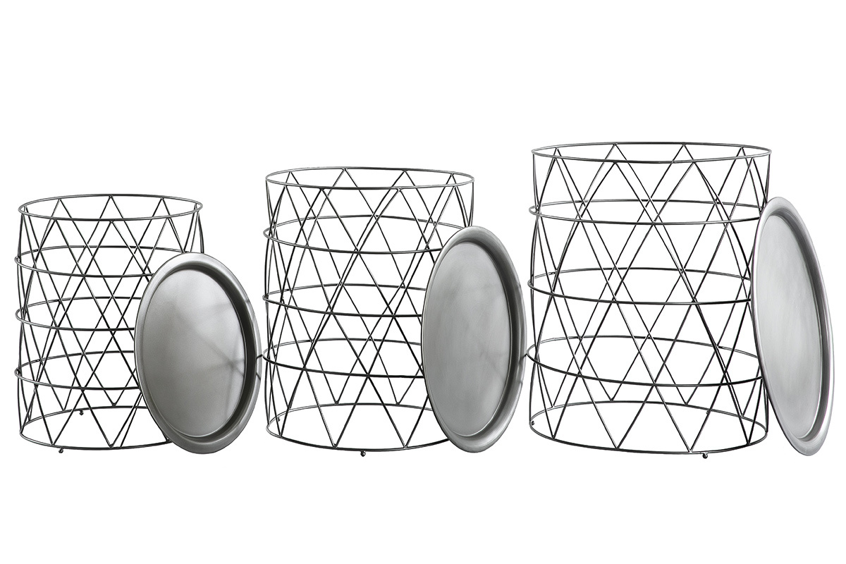 Satztische Couchtische mit herausnehmbaren Platten aus Stahl Schwarz (3er-Set) TREKEN